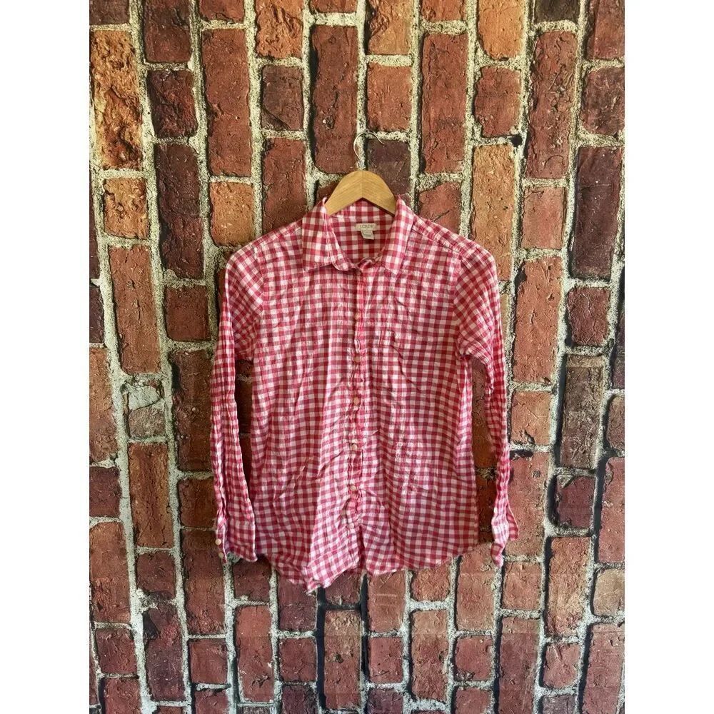 J. Crew Womens Red Checkered Long Sleeve Button Up Shirt Size Small